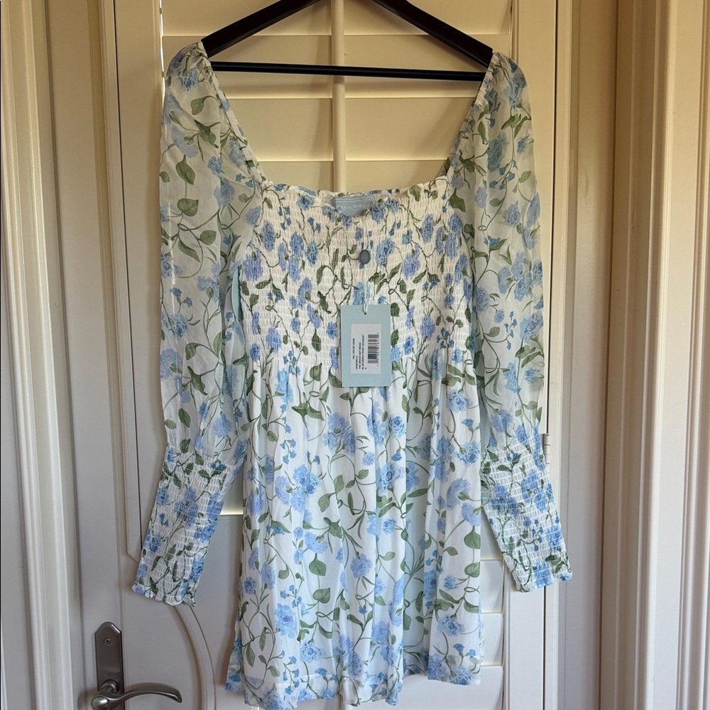 NWT Hill House Blue and Green Floral Smocked Dress